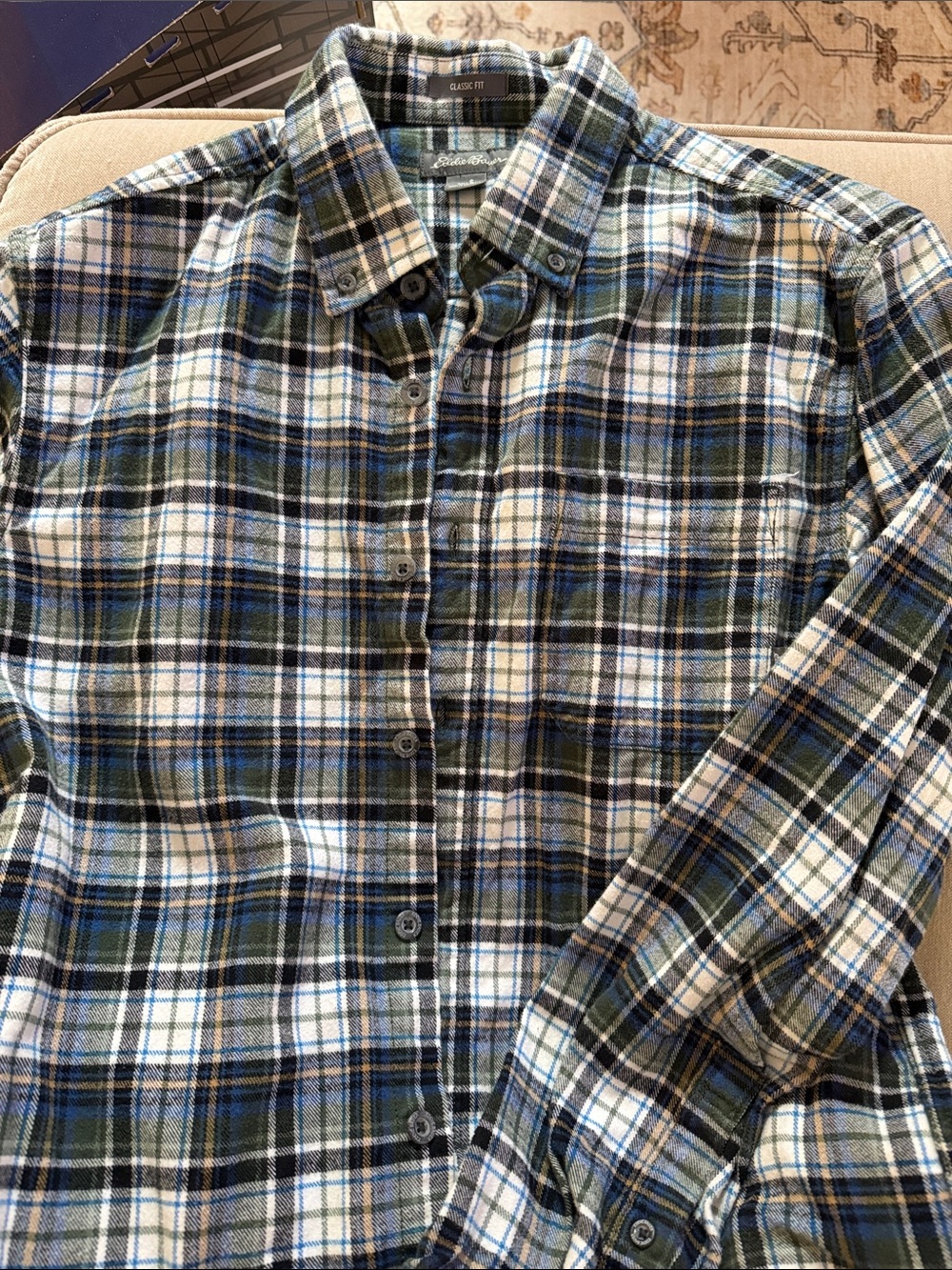 Classic Fit Green & Blue Plaid Button-Down Shirt